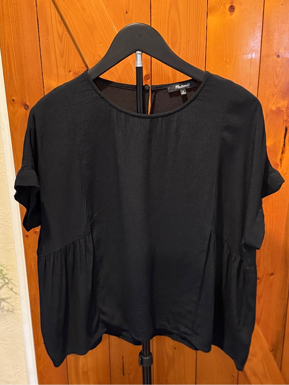 Madewell Cuffed-Sleeve Shirred Top in Black - Size M